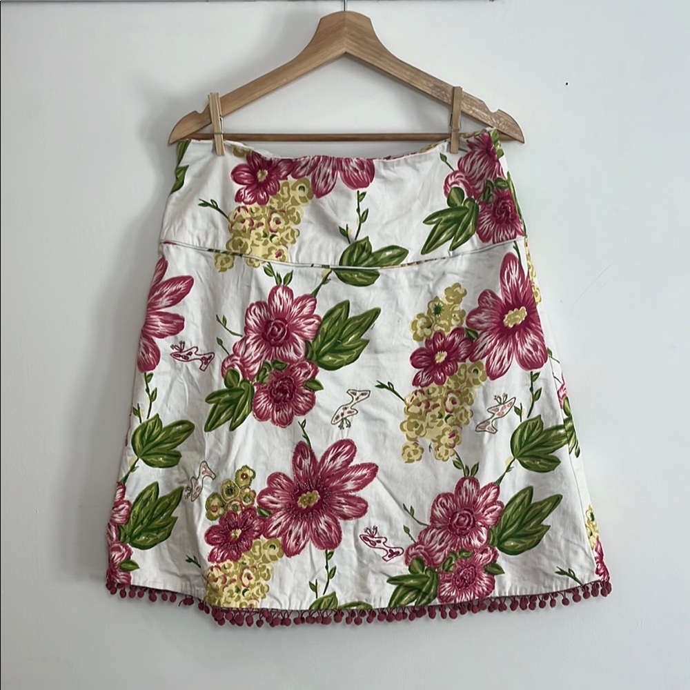 Women’s Beaded Floral Print Skirt - White and Pink